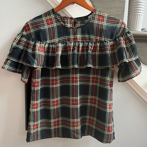 J. Crew Edie Top In Stewart Plaid Dark Academia sz 0 EUC - Picture 2 of 7